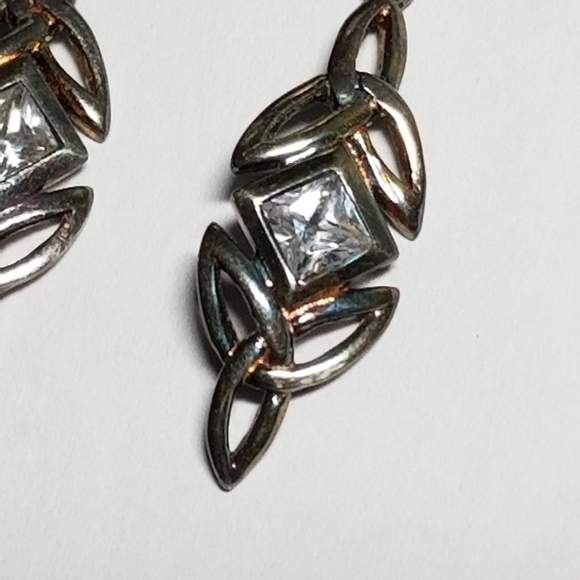 Celtic earrings Sterling Silver clear gem 925 triqueta trinity knot - Picture 7 of 10